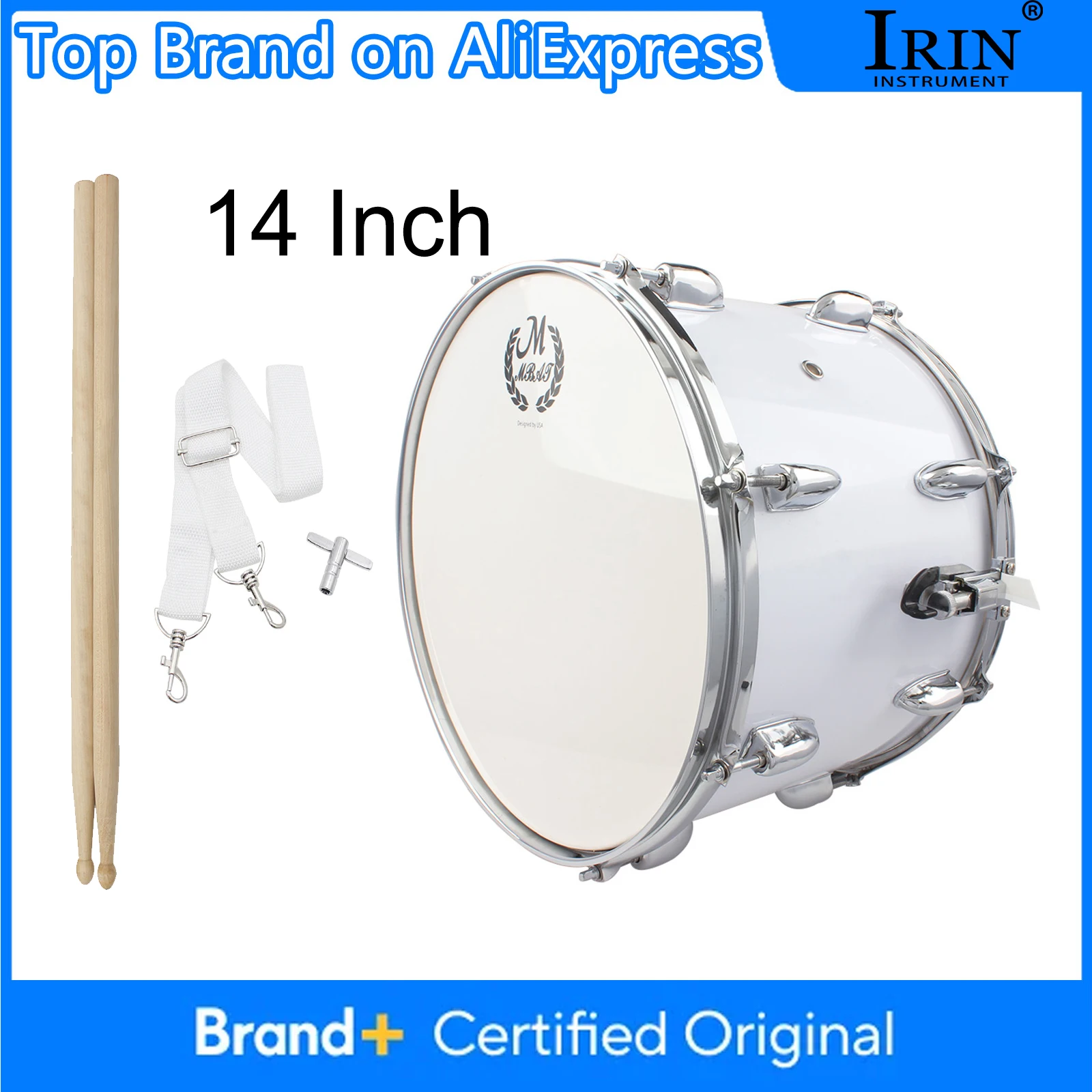 

14 Inch Marching Drum stainless steel Material Adjustable Snare Drum Professional Percussion Instrument with Straps Drumsticks