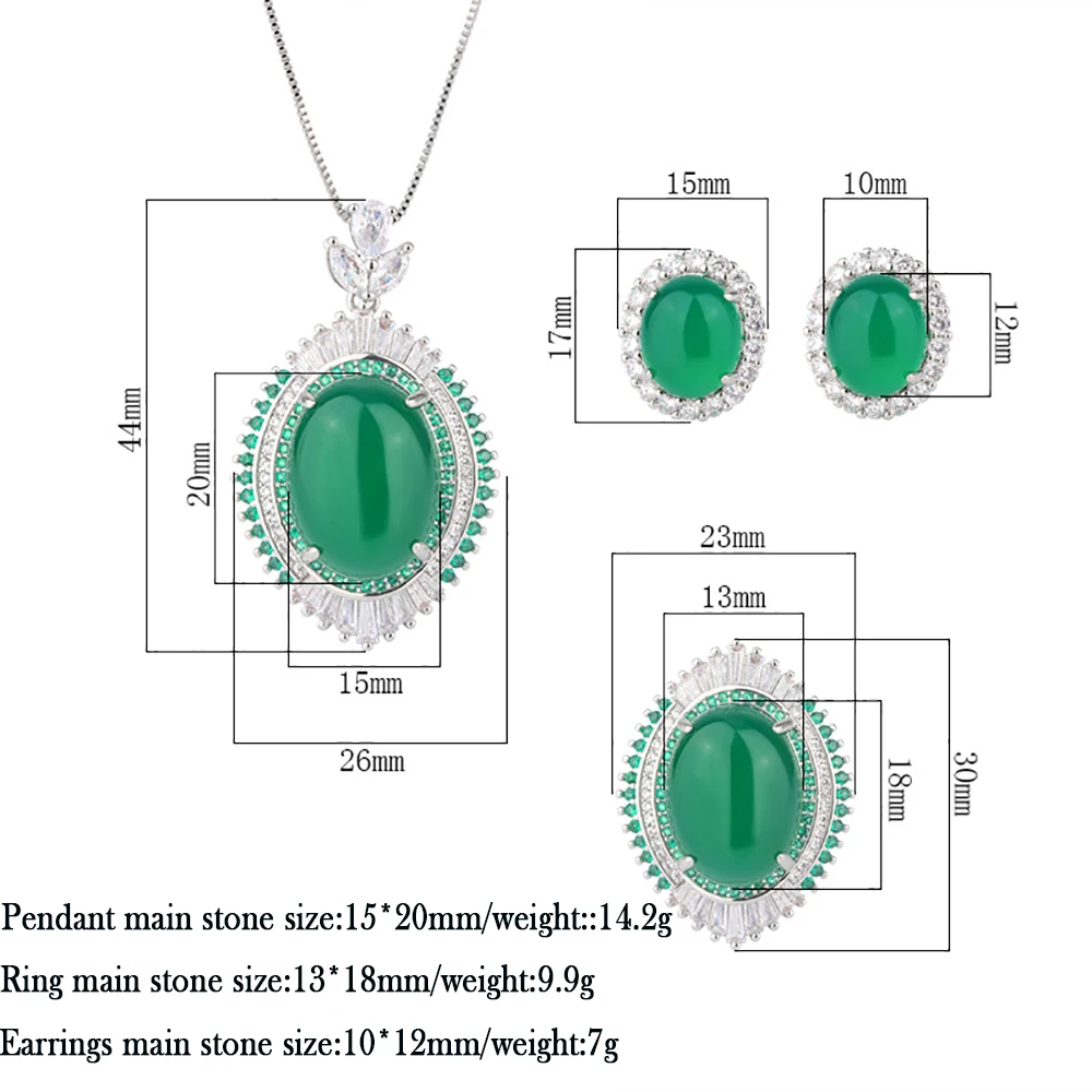 Retro Emerald Lab Diamond Necklace Pendant Ring Earrings Luxury Wedding Party Fine Jewelry Sets for Women Lady Anniversary Gift