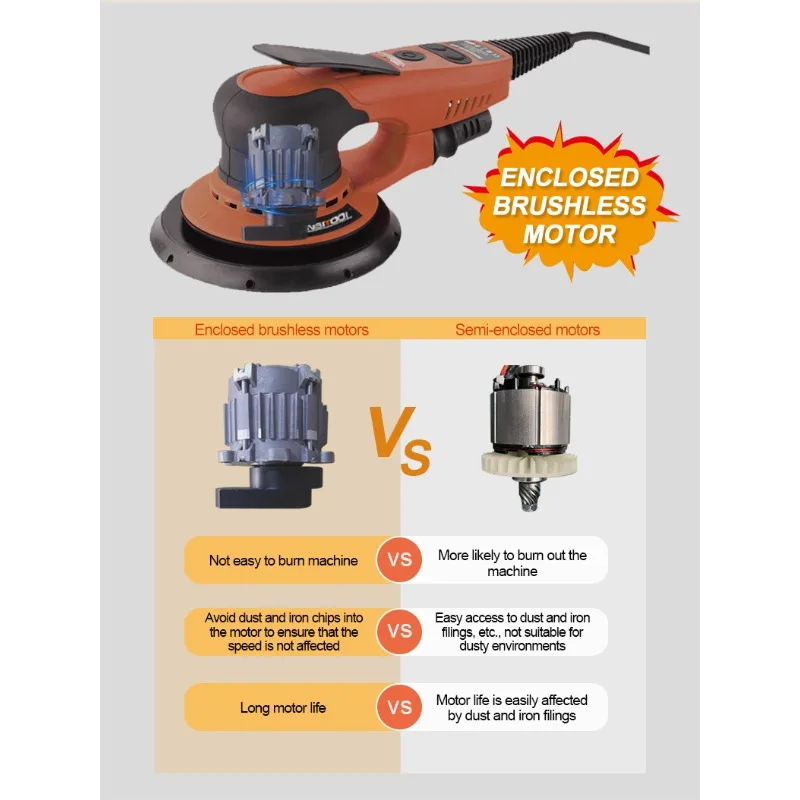 Electric brushless sander 350 watt multifunction random track with paddle switch