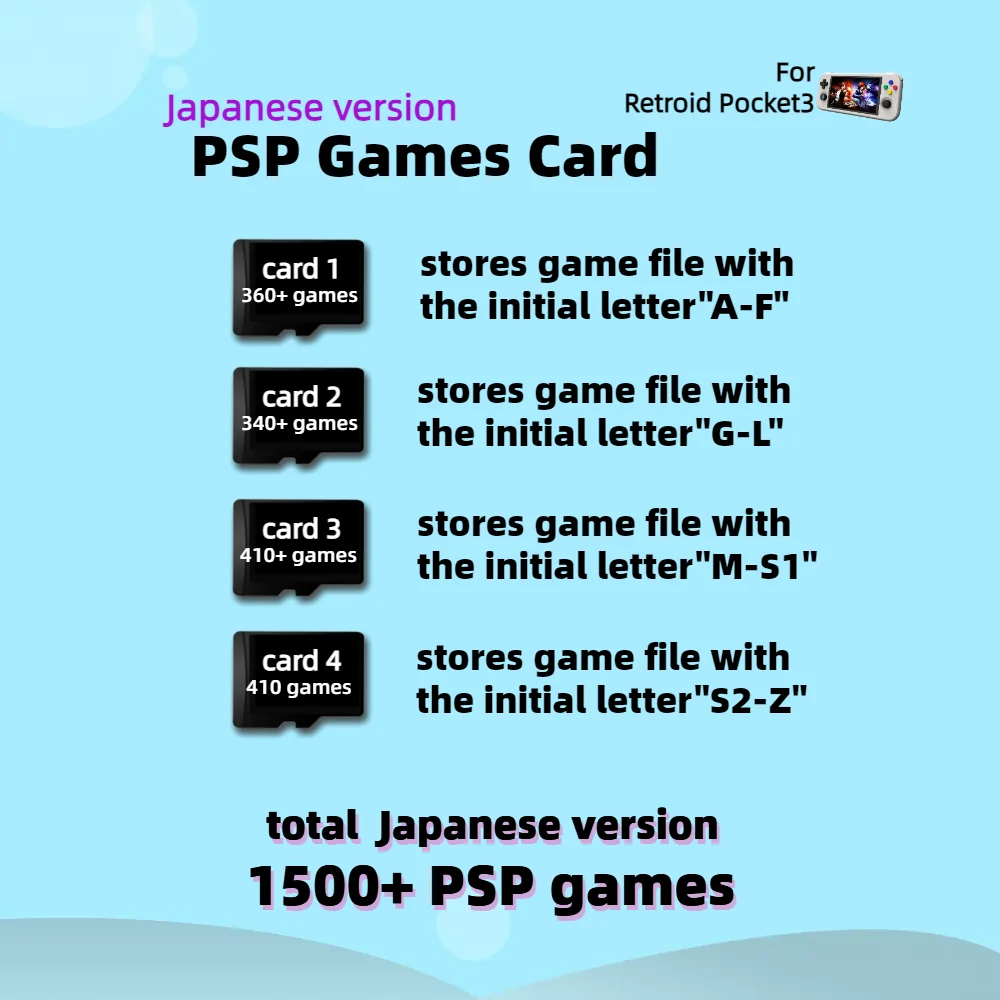 TF Retro Game Card For Retroid Pocket 3 PSP Plus Flip RP3+ Japanese Version 1500+ All Collection TF Memory Retro Open Source