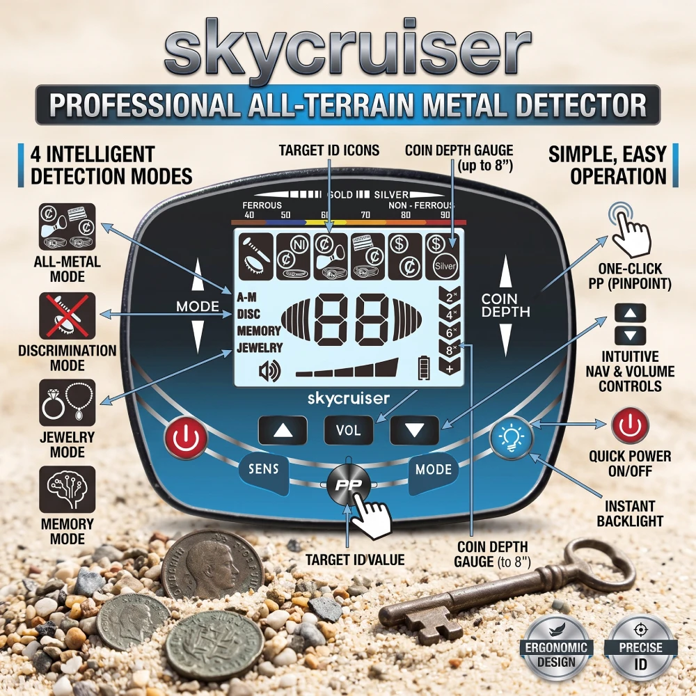 TX910 Metal Detector Updated Professional Gold Detector Treasure Hunt 5 Detection Modes IP68 Waterproof Strong Memory Mode