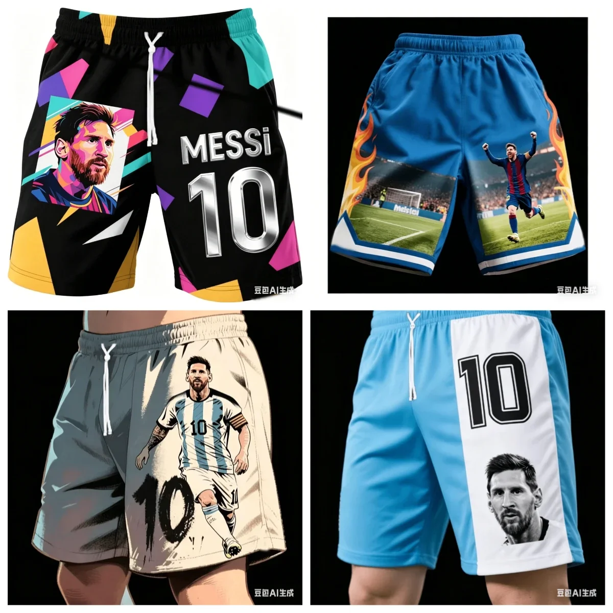 2026 Summer Breathable Quick-Dry 3D Printed Messi Soccer Shorts for Adults & Kids, Casual Training Shorts for Beach Vacation