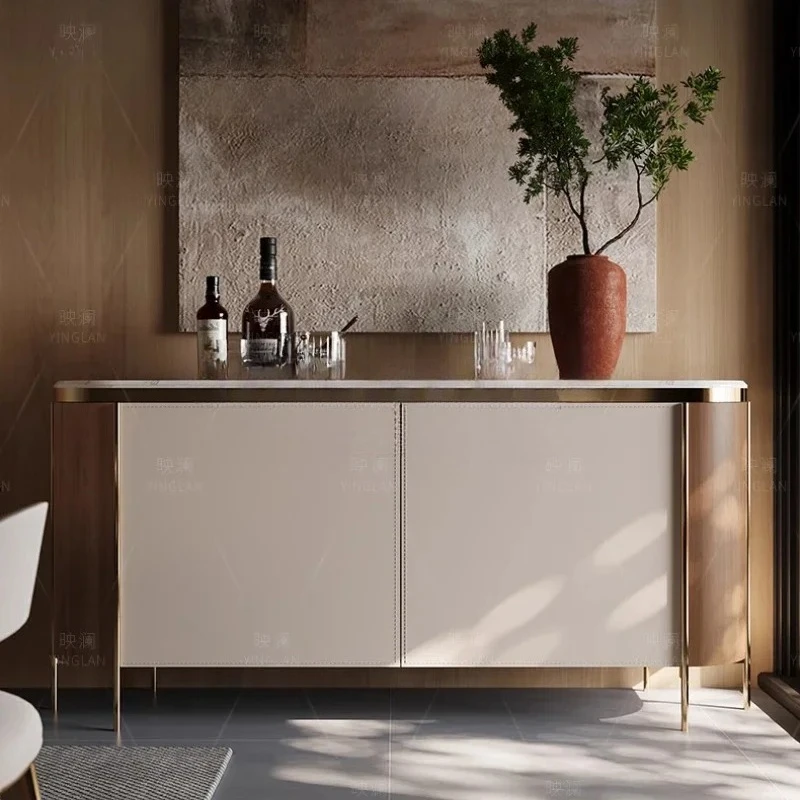 

Designer Edge Cabinet High-grade Light Luxury Natural Marble Stainless Steel Locker Entrance Cabinet