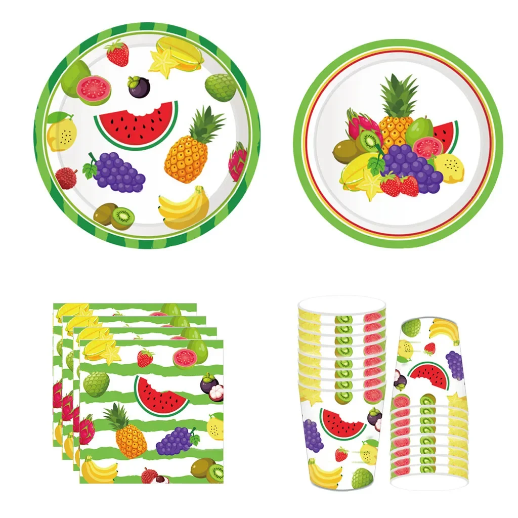 Hawaii Fruit Party Disposable Tableware Watermelon Pineapple Grape Plates Napkins Kids Happy Summer Fruit Birthday Party Decors