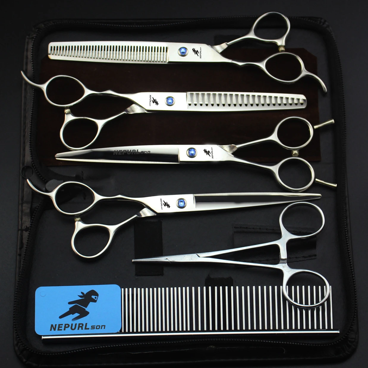 7.0 Inch Ps-4 Left Handed Sliver  Veterinary Animal Shaped Scissors Pet Grooming Scissors Pet Fishbone Teeth 4 Scissors Set