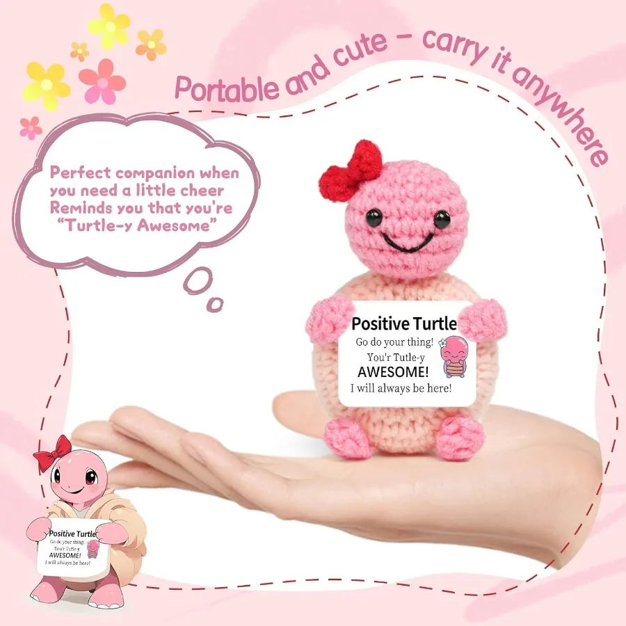 Mini Funny Turtle Crochet Gifts Birthday Christmas Gifts for Women Girl Handmade Positive Emotional Support Crochet Small Anima