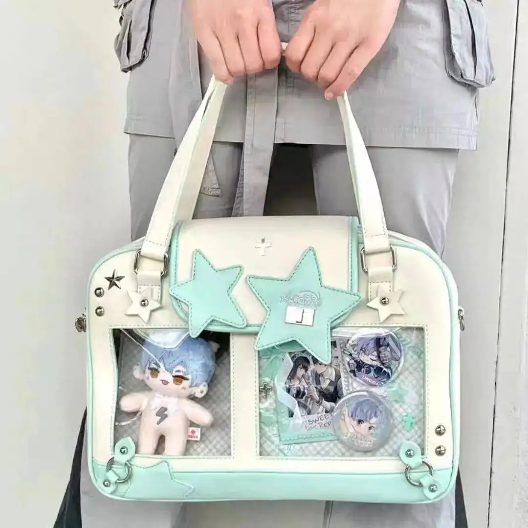 Bloom Large Capacity Star Yellow Handbag Ita Bag Women Transparent Leather Shoulder Girls Haruku Crossbody Bags 2025