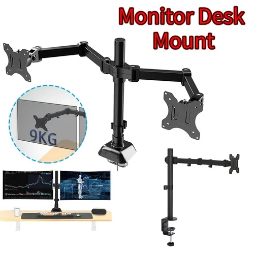 Imagen 1 del producto El soporte para monitor simple/doble contiene hasta 19,84 libras Soporte de montaje en escritorio Altura y ángulo ajustables para pantallas de computadora de 17 a 32 pulgadas