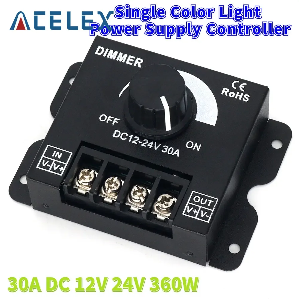 LED Dimmer Adjustable Brightness Lamp Bulb Strip Driver Single Color Light Power Supply Controller 30A DC 12V 24V 360W