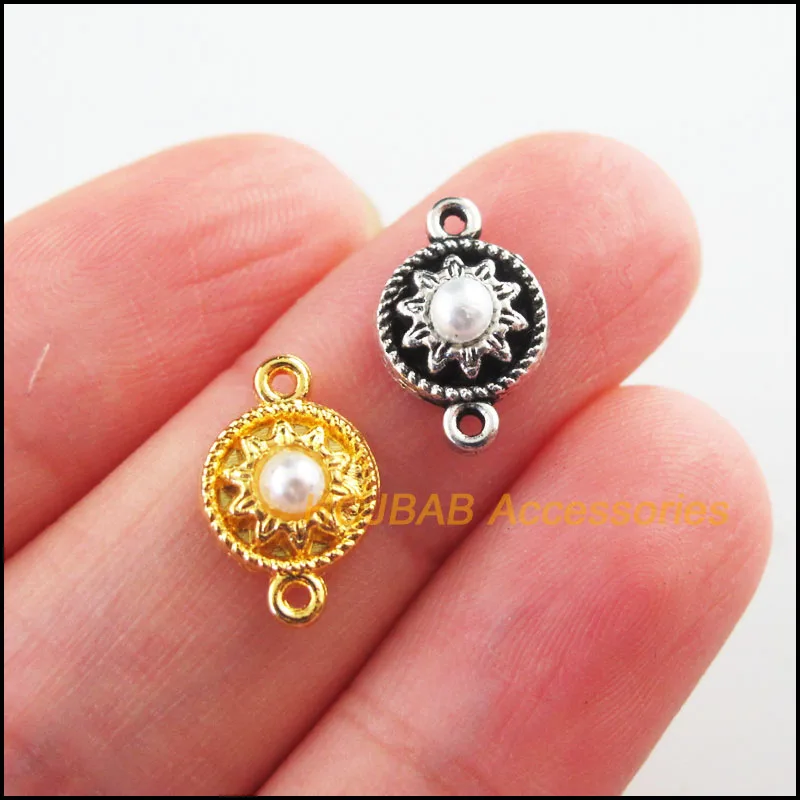 30Pcs Gold Color Tibetan Silver Plated Flower White Acrylic Beads Charms Connectors 9x13.5mm