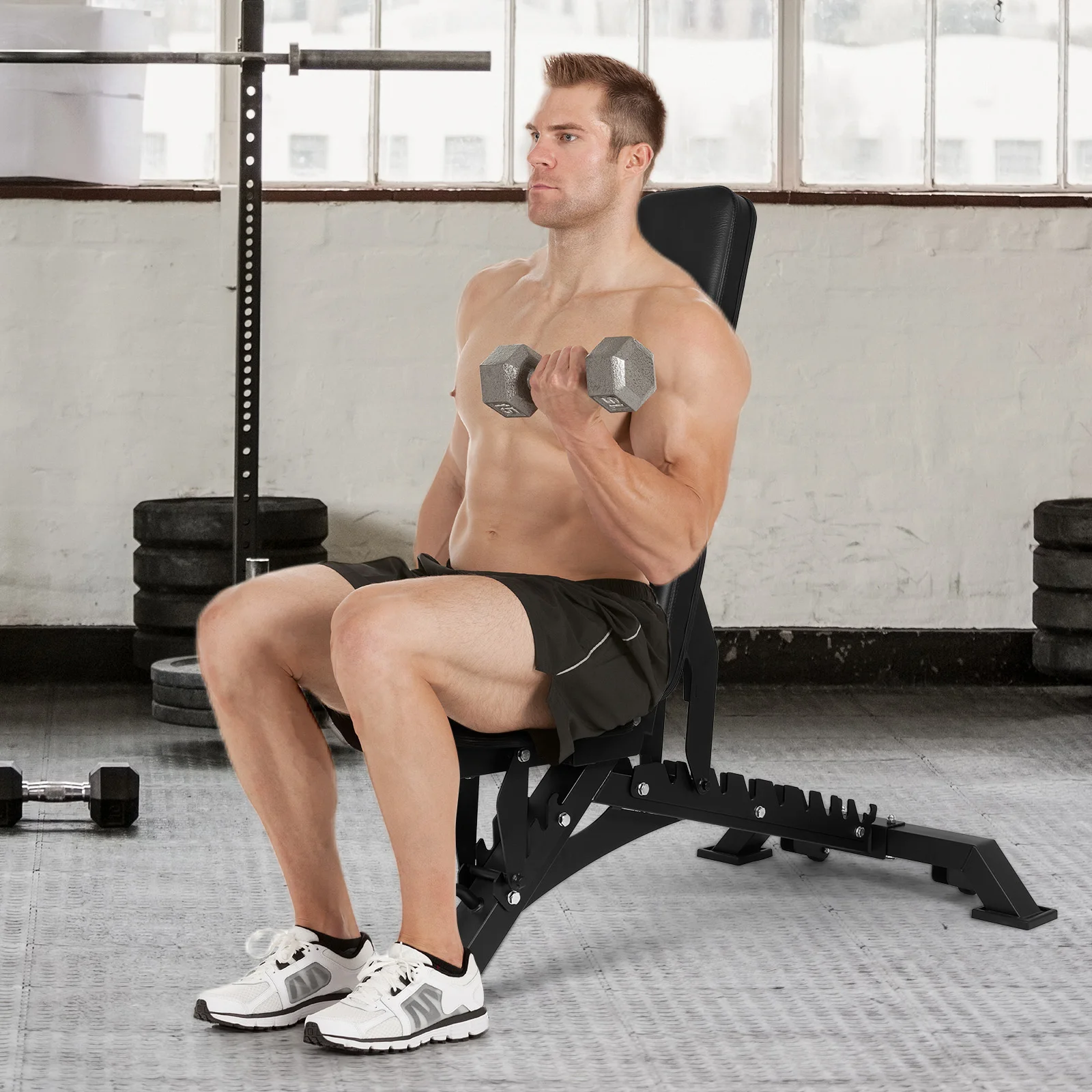 مقعد رفع الأثقال قابل للطي وقابل للتعديل ومتعدد الوظائف للتدريب على الجسم بالكامل