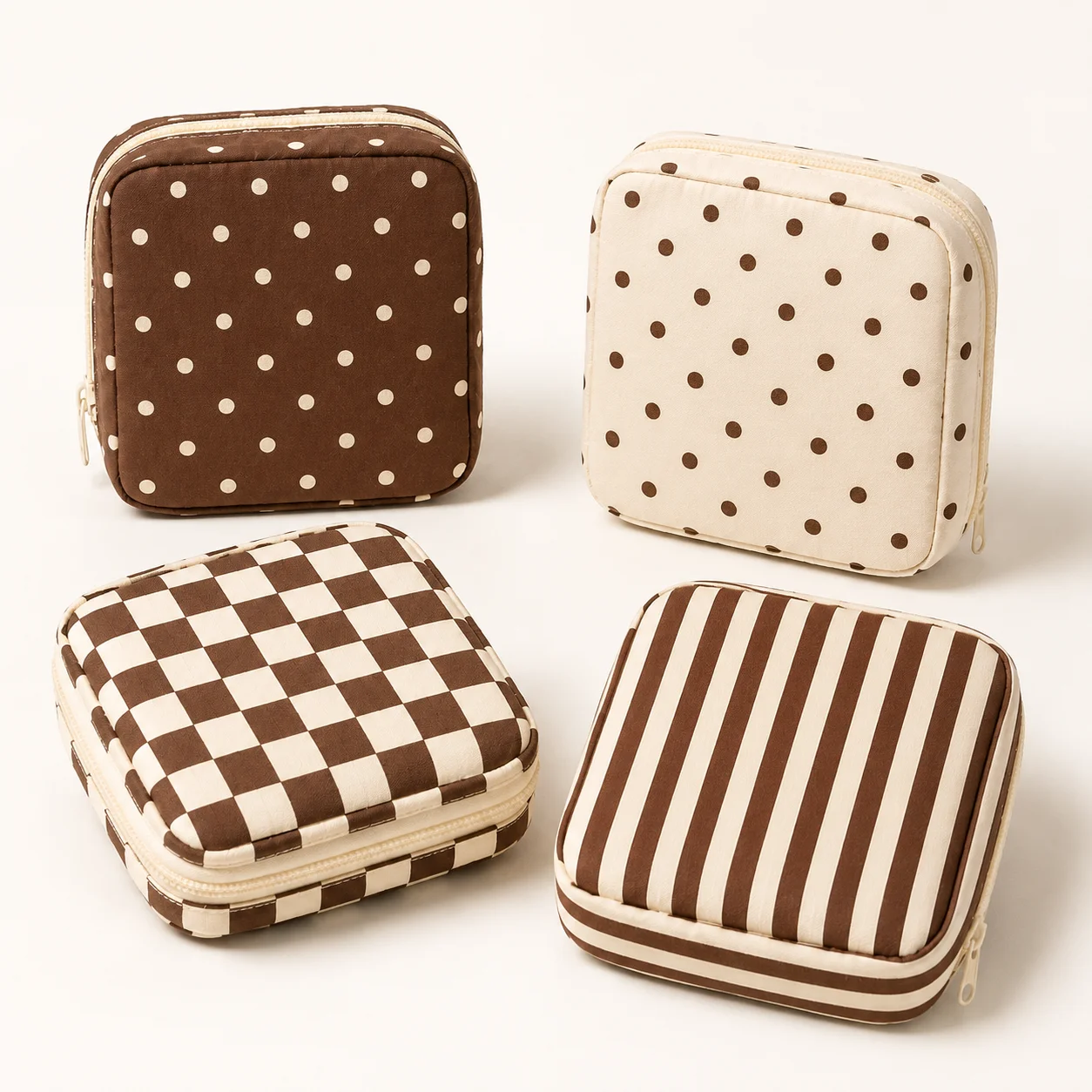 Sanitary Pad Bag Brown Pattern Storage Pouch Large Capacity Feminine Hygiene Organizer Travel Period Bag Women Daily Essentials