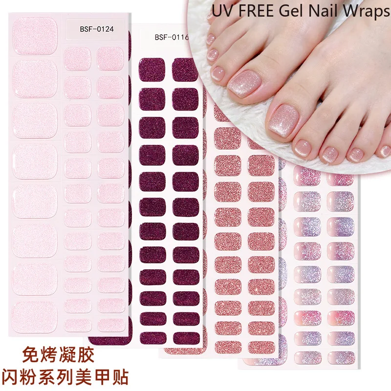 34Tips Summer Gradient UV Free Gel Toenail Stickers Solid Full Cover Gel Toenail Wraps Self-Adhesive Foot Nail Art Decor
