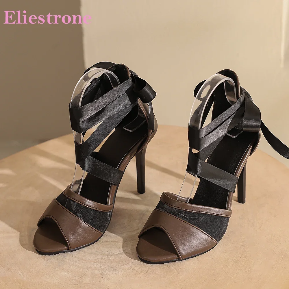 

Новые летние гламурные коричневые черные женские сандалии, сексуальные женские модельные туфли на высоком каблуке 4 дюйма, маленькие большие размеры 12, 32 43 46 48