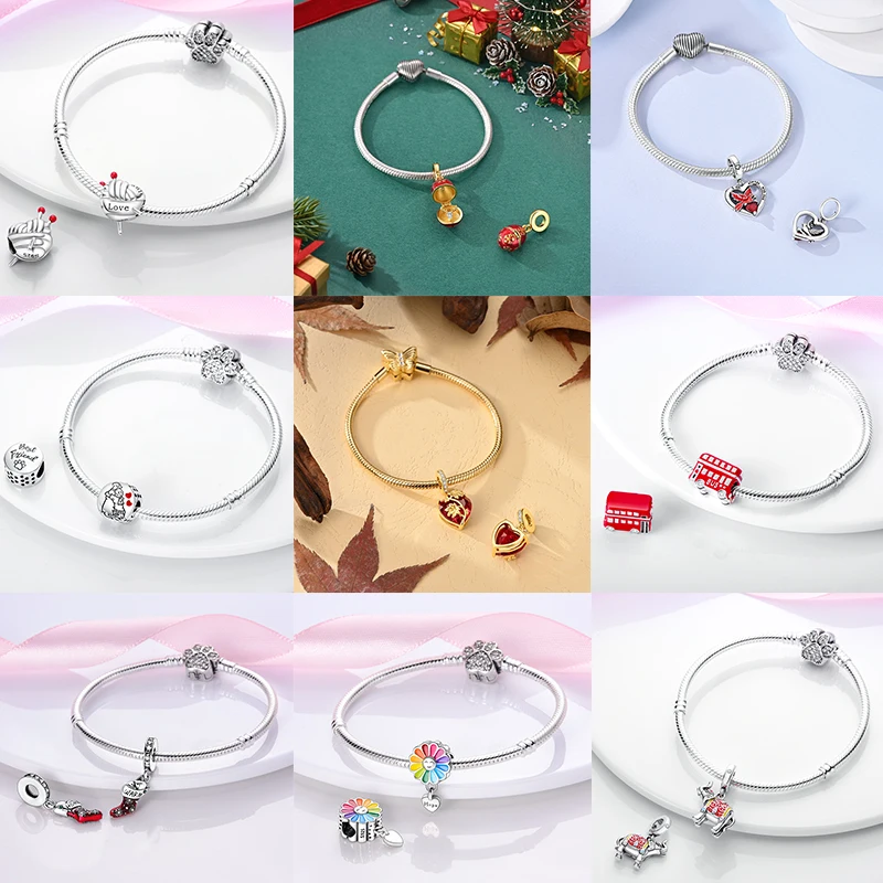 Charms aus 925 Sterling Silber, Rote Farbserie, Roter Elefant, Tier- und Fruchtperlen, Original, Passend für Damen, Jubiläums-Schmuckanhänger – Detail 22