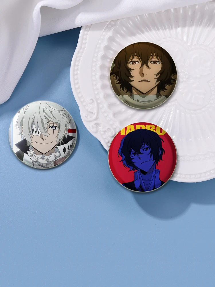 32/58mm Handmade Lapel Pins Anime Bungo Stray Dogs Brooches Manga Figure Cosplay Badge DIY Backpack Hat Clothes Accessory Gifts