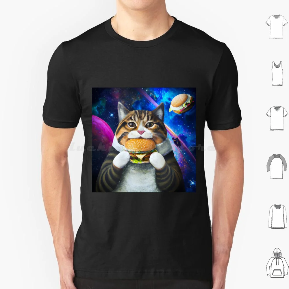 

Space Burger Cat T Shirt Cotton Men Women DIY Print Cat Kitten Cute Space Galactic Nebula Burger Food Planet