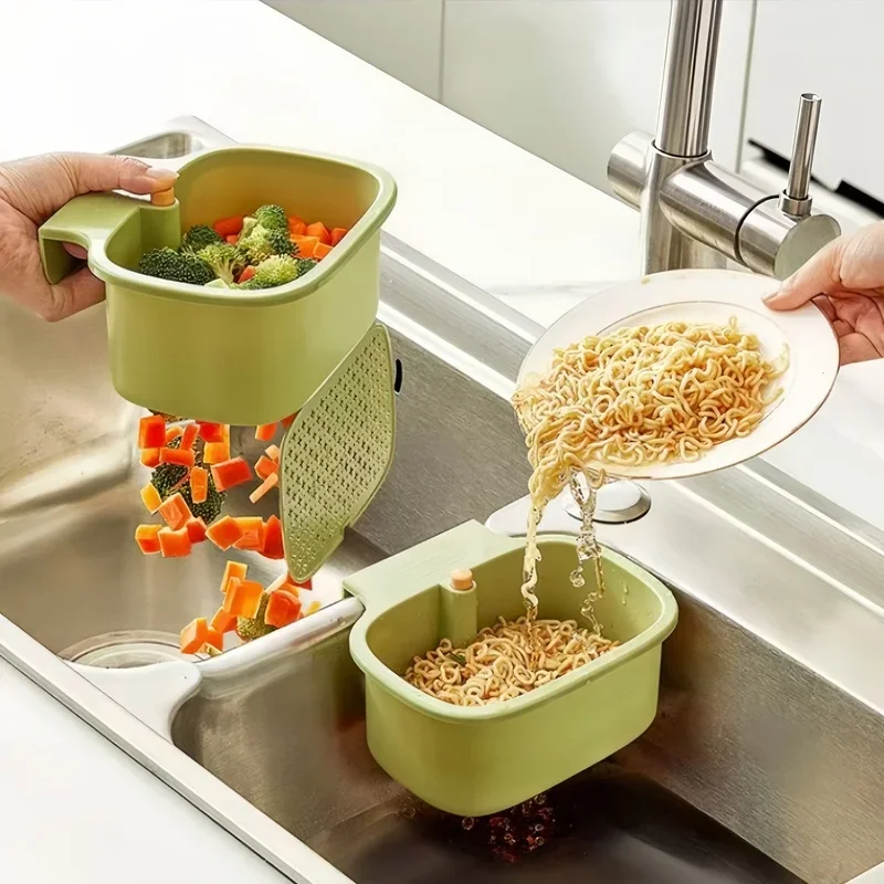 Kitchen Sink Hanging Drain Basket Removable Filter Food Residue Strainer Plastic Sink Filter for Vegetable Fruit Leftover