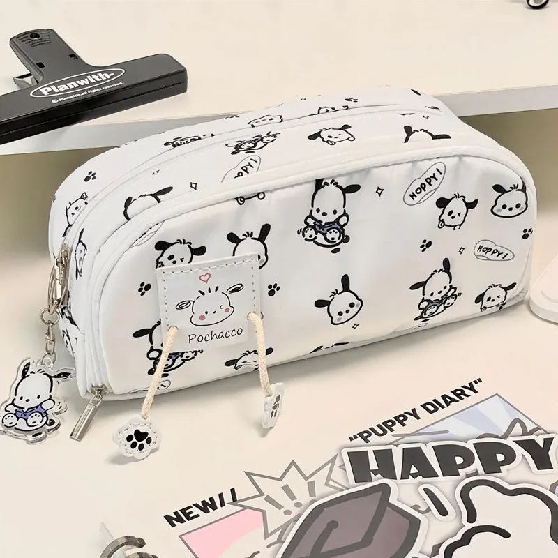 Sanrio Bilayer astuccio di grande capacità Kawaii Hello Kitty Pachacco matite borsa astuccio per penne materiale scolastico scatola per matite di