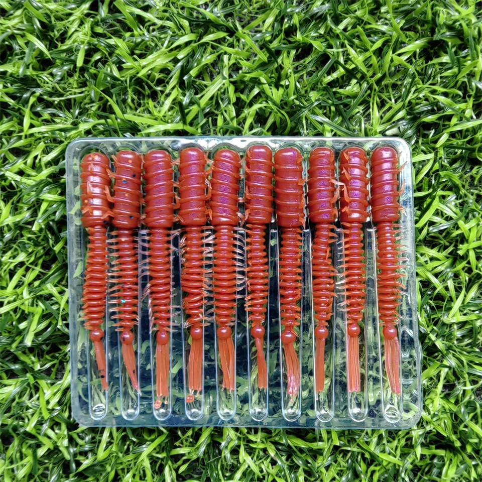 MUKUN Wurmköder, 10 Stück, Mini-Köder, 45 mm, 0,4 g, weicher Silikonköder, künstliche Larve-Gummi-Köder, Wobbler, Bass-Angelköder – Detail 13