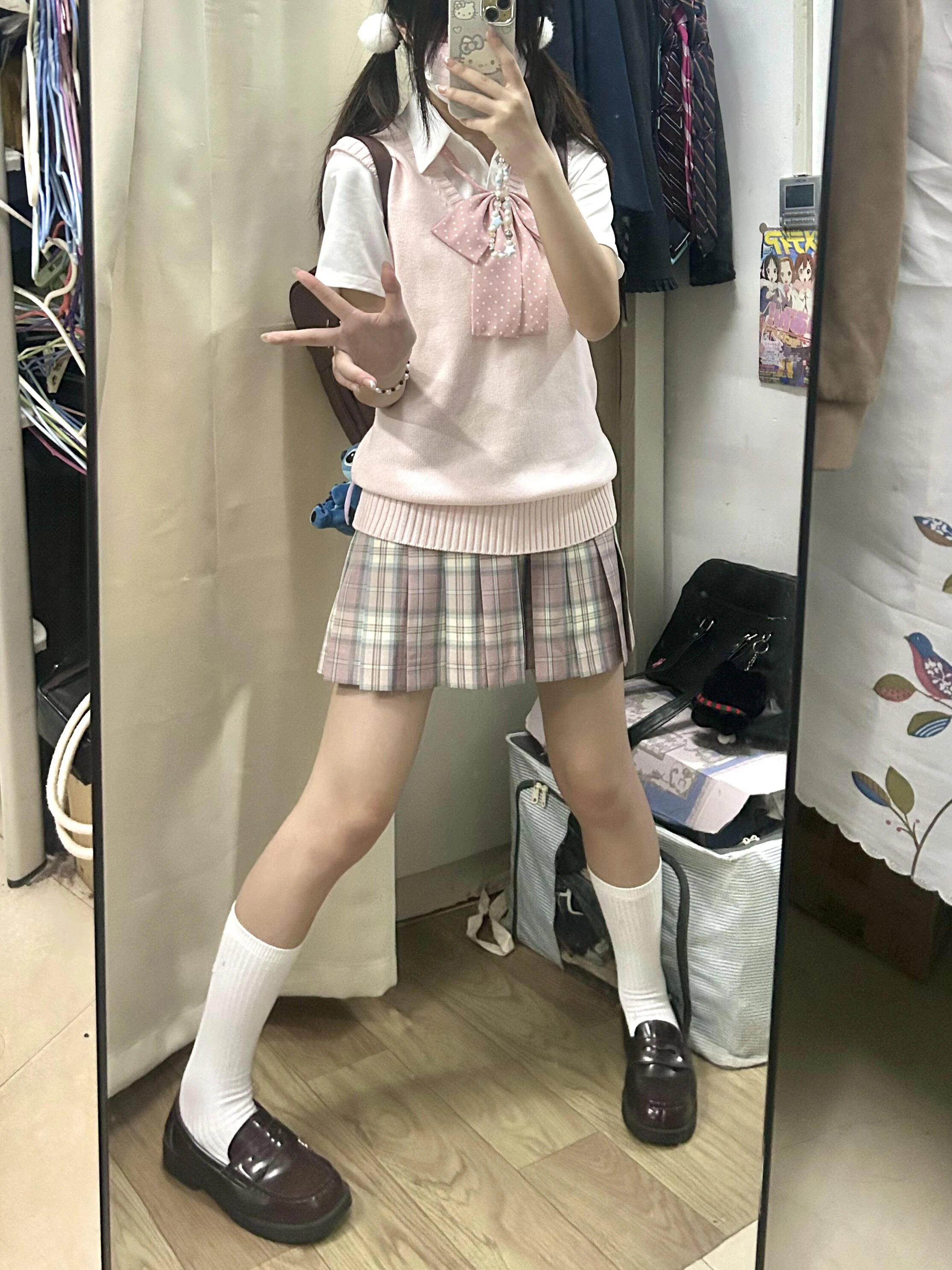 

Sweet School orm Inspired JK Knitted Sweater Vest Women's Autumn Winter Layering Sakura Spring Time JK Skirt Set