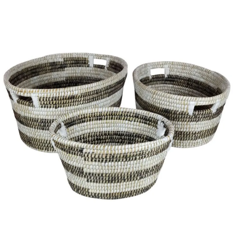 

Stackable Storage Laundry Baskets Set of 3 with Hollowed Handles