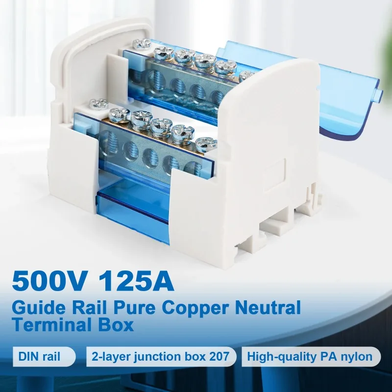 207 UKK 125A Din Rail Terminal Block Distribution Box Universal Wire Connector Junction Box Terminal Distribution Junction Box