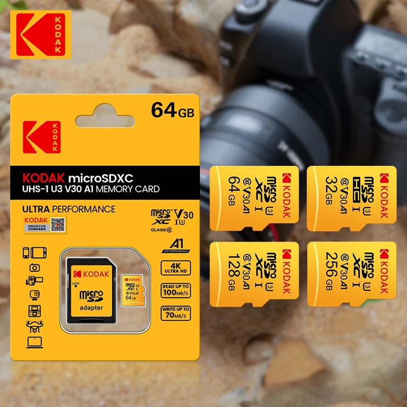 Kodak-電話,tfフラッシュカード,u3,32GB, 64GB, 128 GB, 256GB