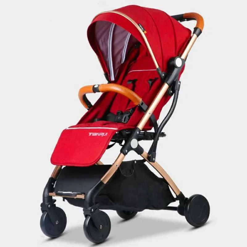 Leve Carrinho De Viagem Dobrável para Recém-nascido, Carrinho De Bebê Ajustável, Quatro Rodas, Alta Paisagem, Two-Way Seat, Boardable