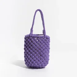 Summer Female Beach Tote Buckets Bag Simple Solid Cotton Crochet Mesh Travel Handbag Korean Fish Net Phone Purse 2023