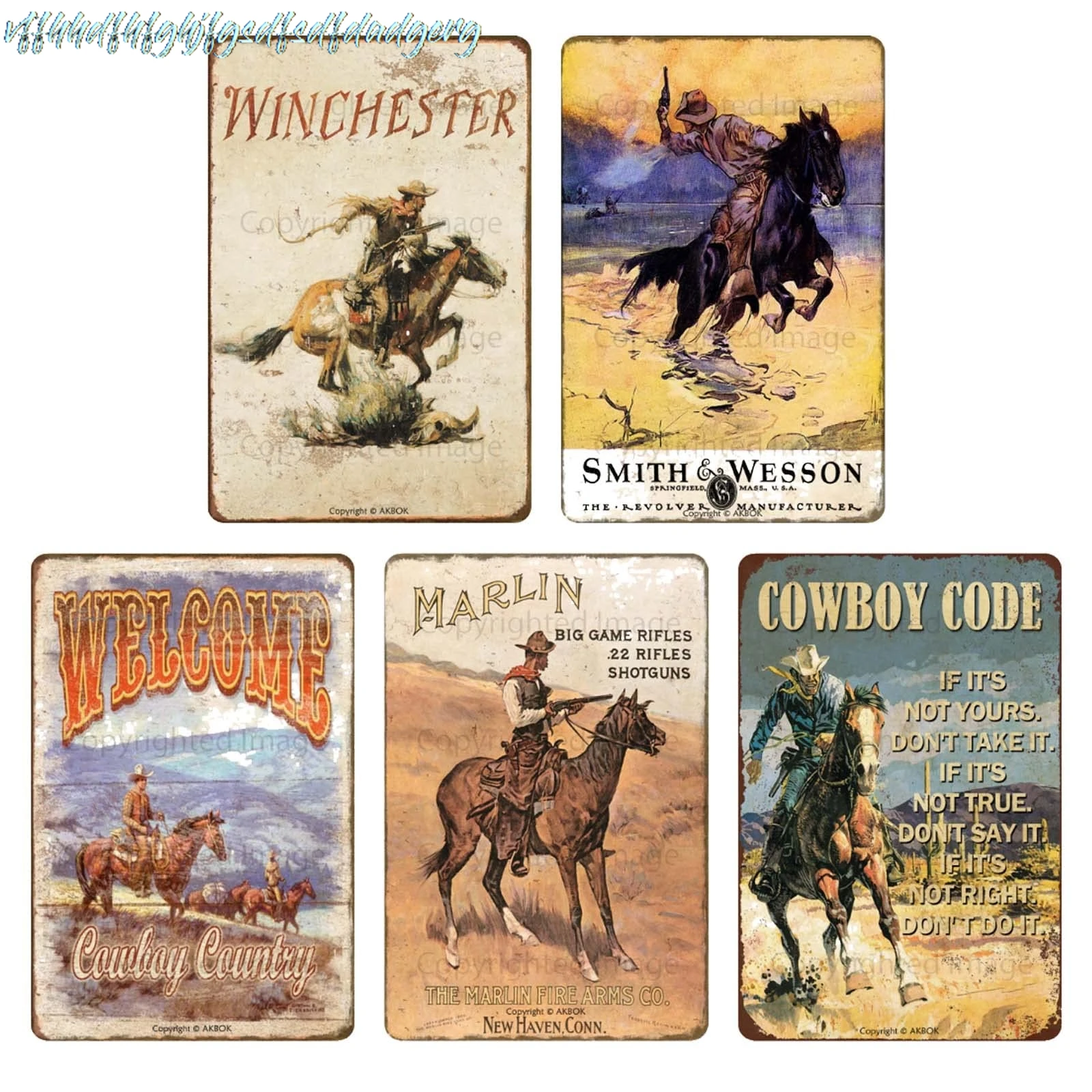 Vintage Western Cowboy Tin Sign Retro Cowboy Code Metal Sign Garage Shop Man Cave Bar Home Wall Decoration 8 X 12 Inch 5PCS sign