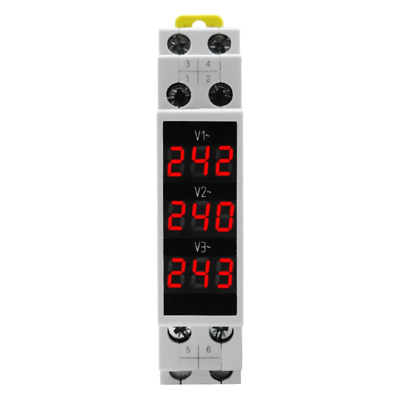 Din Rail Mount Three Phase Voltage Meter AC 80-500V Modular Voltage Meter LED Digital Display BV-3R