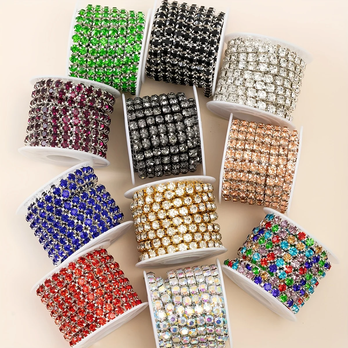 

10 Meters 2-3mm Rhinestone Chain Trim Sparkling Ribbon Glass Beaded Mosaic Chain for DIY Crafts Jewelry Making Decorations