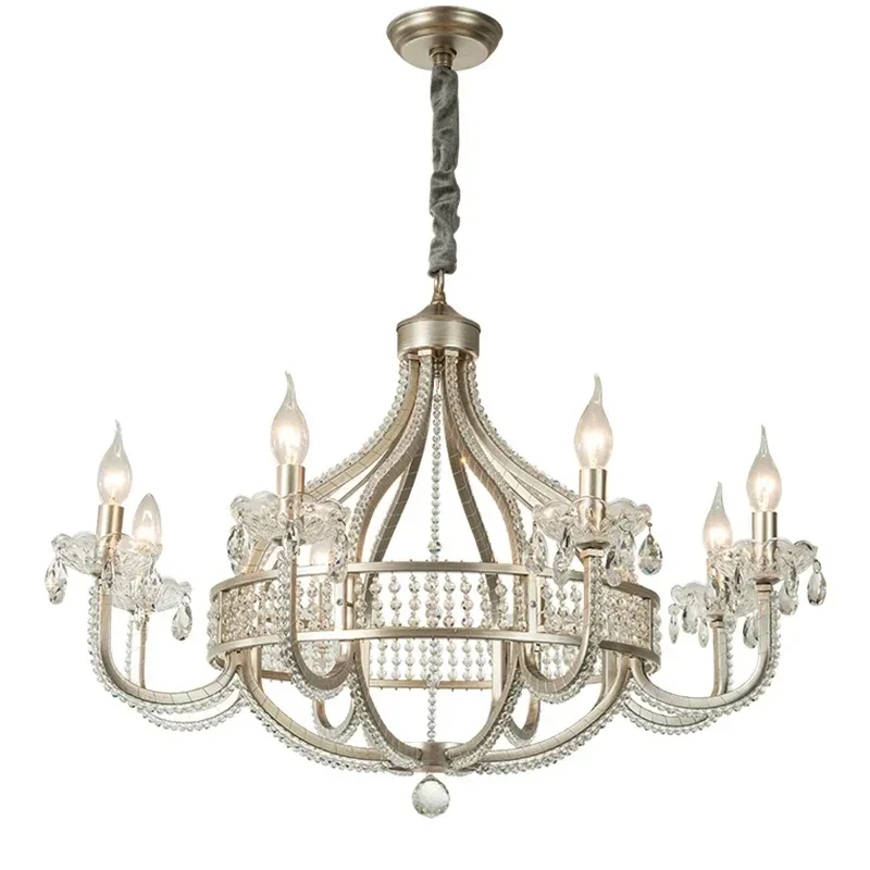 American Crystal Chandelier France Chrome Pendent Lamp For Living Room Dining Room Bedroom Lighting Home Decor Droplight