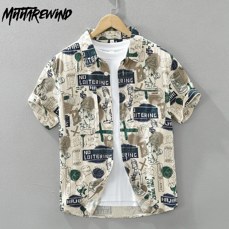 

Fashion Mens Short Sleeve Shirt Summer Streetwear Men Top 100 Cotton New in Shirts Boys Causal Printed Shirt Personality Clothes