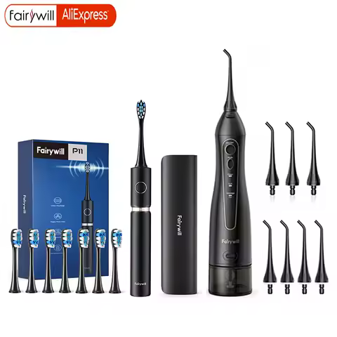 Fairywill Electric Sonic Toothbrush &amp; Water Flosser USB Charge Waterproof 5 Modes 3 Brush Heads Toothbrushes Teeth Cleaner
