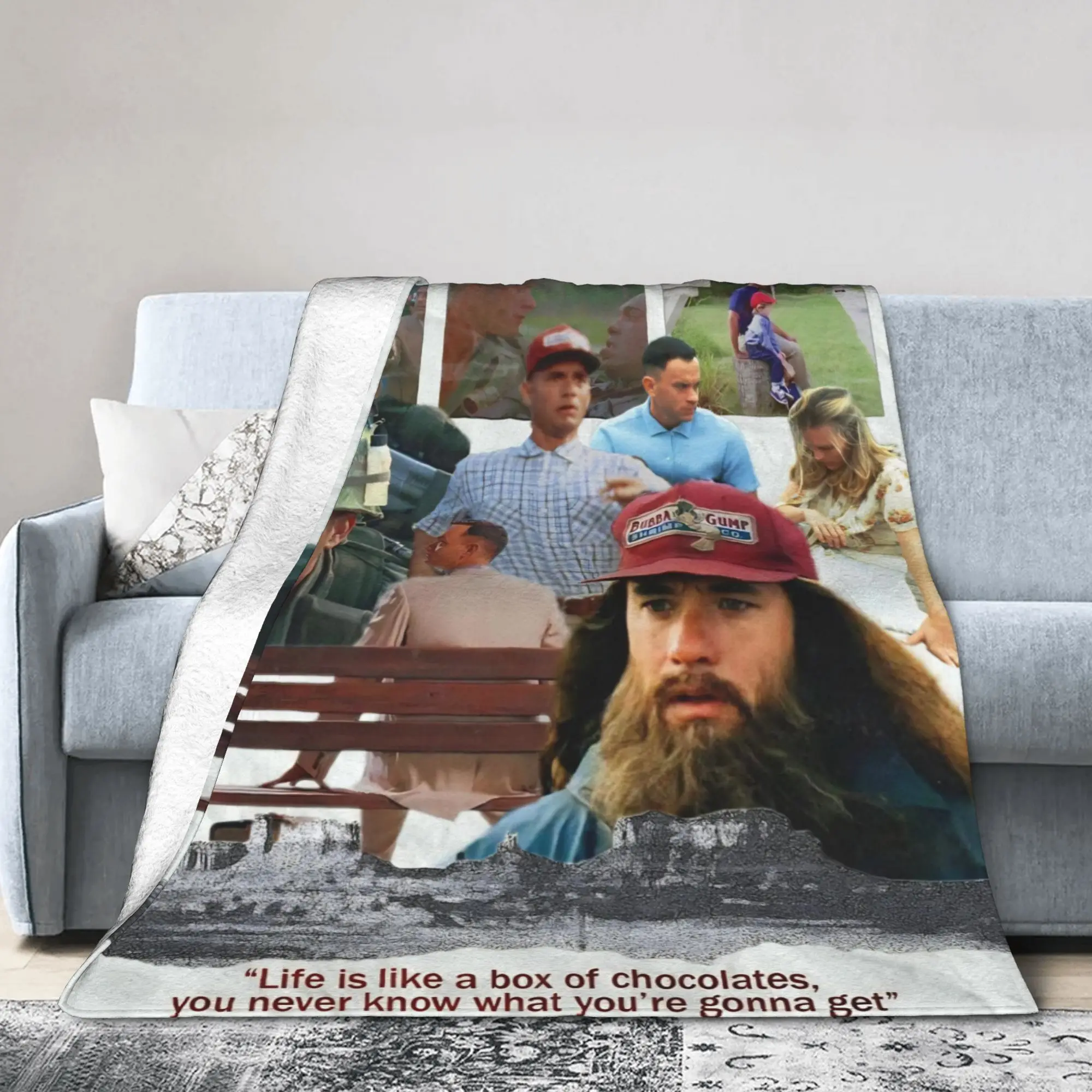 

Forrest Gump Running Flannel Blankets Classic Movie Poster Vintage Throw Blankets for Home 200x150cm Warm