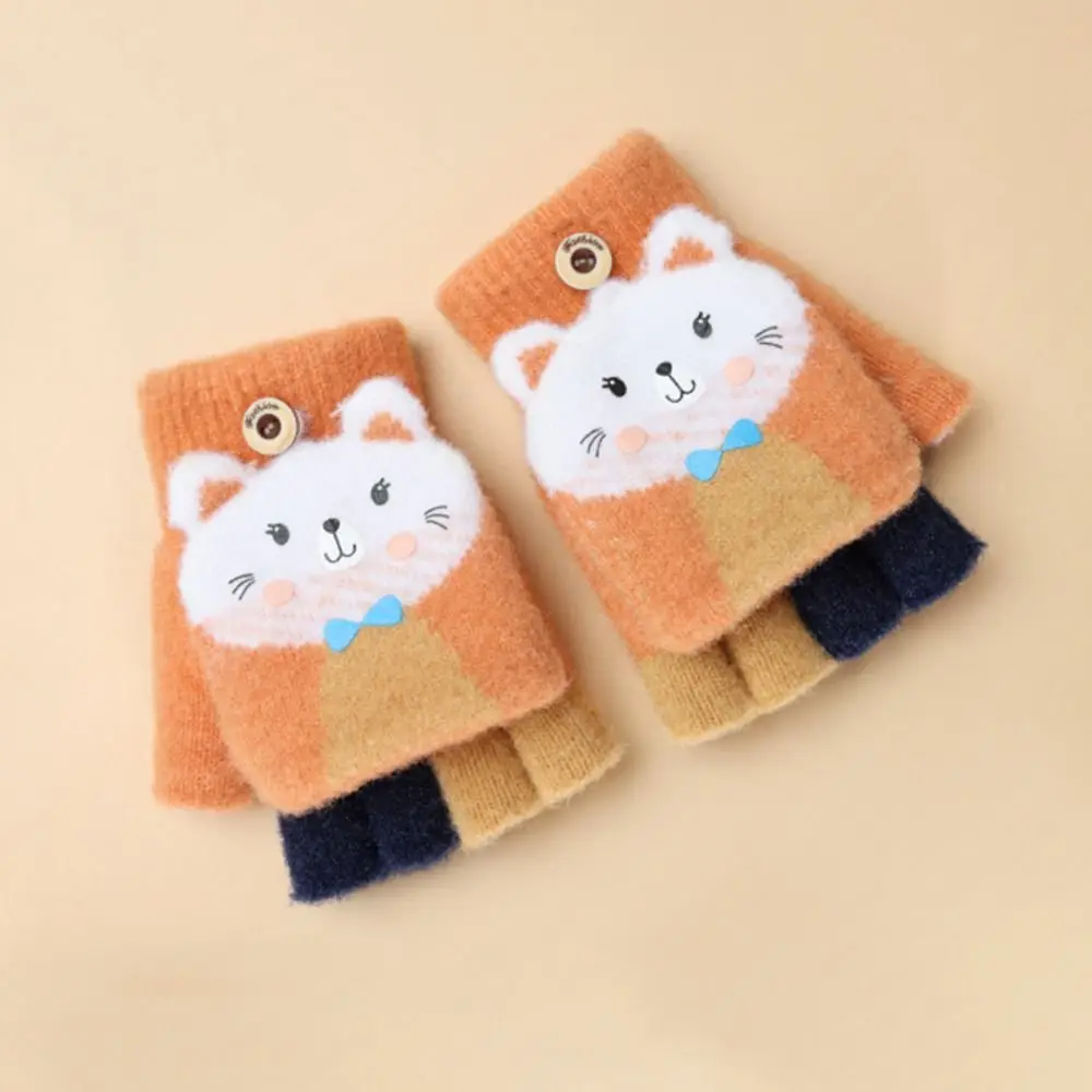 Knitted Fingerless Gloves for Girls Cartoon Cat Ears Baby Mittens Warm Children Winter Half Finger Gloves Baby Accessories