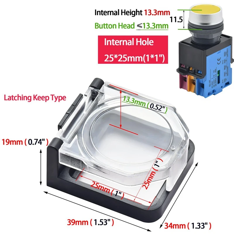 Power Push Button Switch Cover, Impermeável e Colisão Resistente, Protetor de Segurança Dustproof para 25mm Montagem Buraco