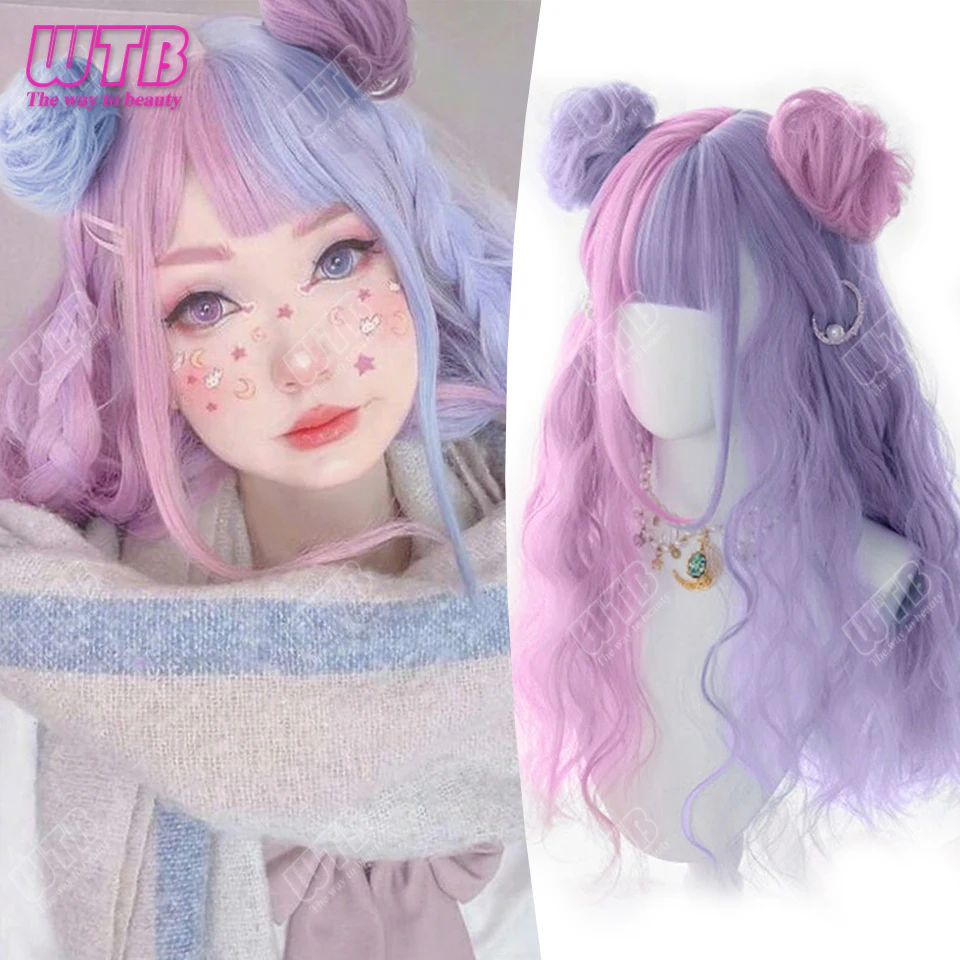

Synthetic long curly hair Lolita wig synthetic wig full head female COS wig candy colored long curly hair