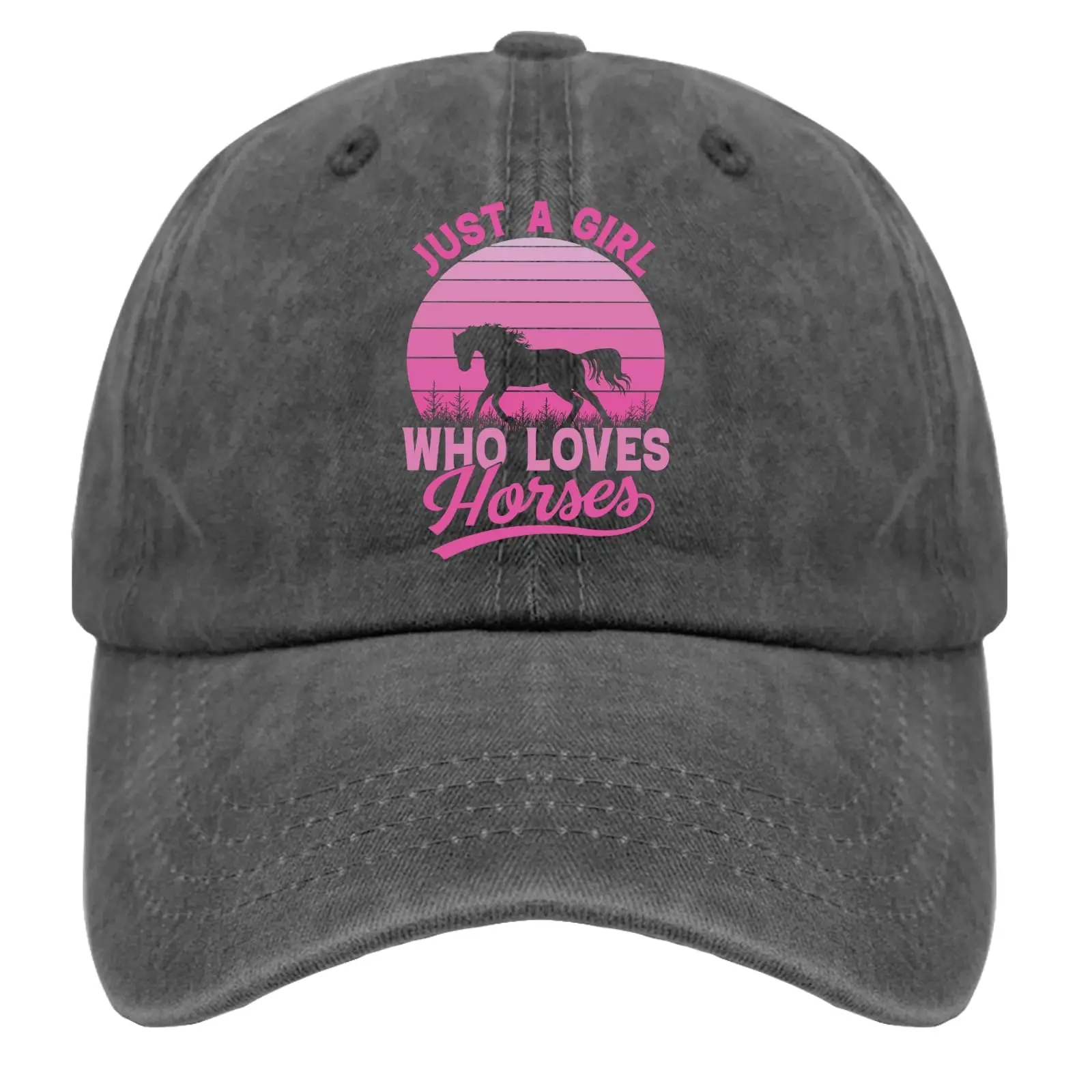 

Just A Girl Who Loves Horses Pink Colorful Cap Funny Golf Hat Pigment Black Hiking Hat Gifts for Daughter Workout