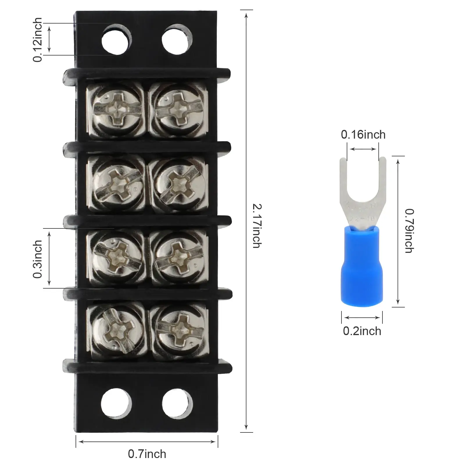 2 Pack Dual Screw Terminal Block Strips 4 Circuits 20-30A 200v-450v Dual Row Screw With 16AWG Insulated Fork Wire Connectors