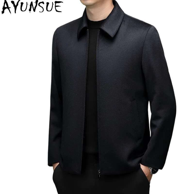 

AYUNSUE Luxury 100% Cashmere Coat Men Winter High-end Business Lapel Cashmere Coats Man Clothing Fashion Navy Jacket Outerwears