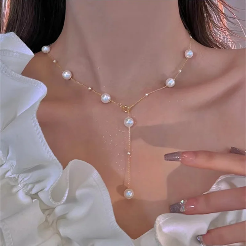 Collana di perle alla moda Y2K per gioielli da donna semplici con catena a forma di Y per la festa