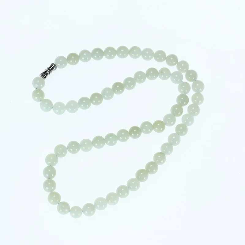 Hetian jade clear water material round bead necklace popular Qinghai material young Xinjiang Bingqing jade beads