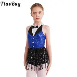 Costume de brevà Paillettes Brillantes pour Enfant Fille, Robe de Jazz Latine, Frange, Cha-cha, Samba