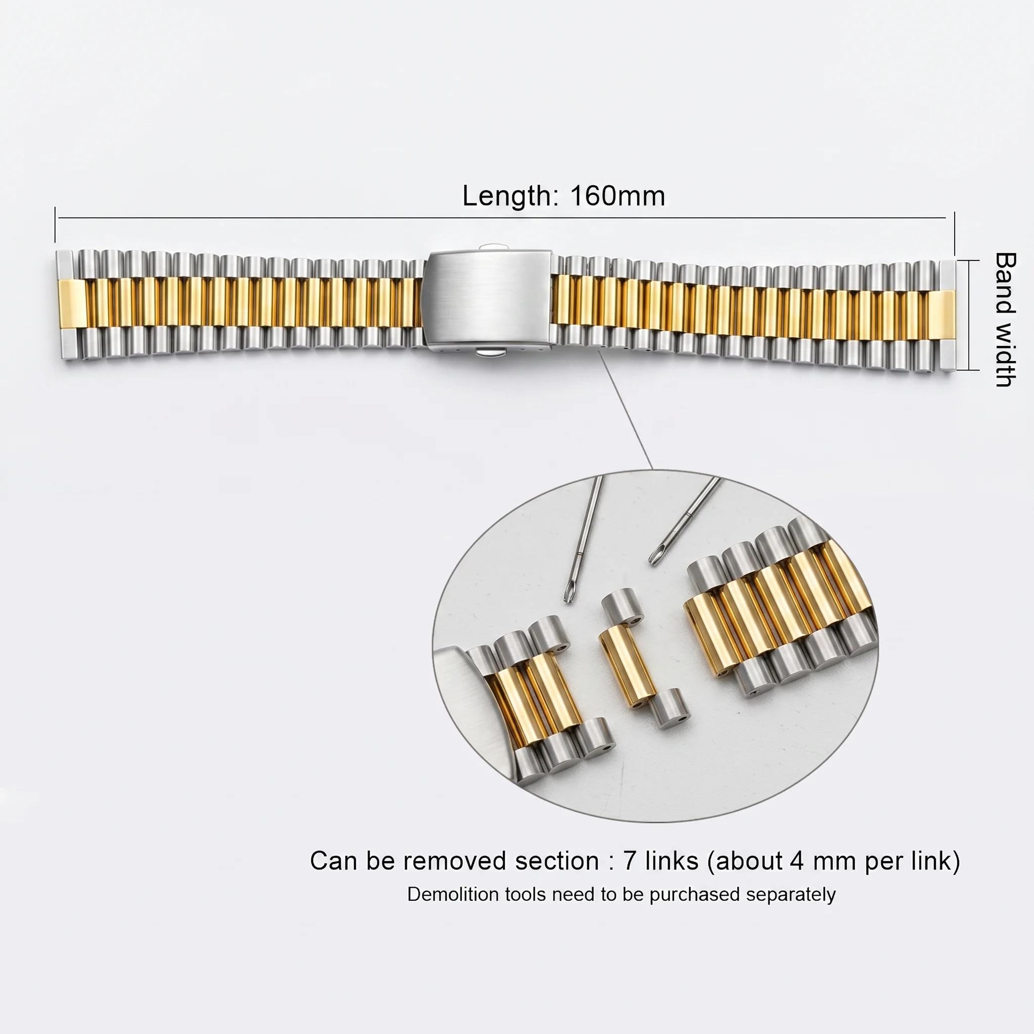 316L Stainless Steel Watch Band Bracelet Silver Gold Women Watchbands 12mm 14mm 16mm 18mm 20mm Clock Wrist Strap Clasp