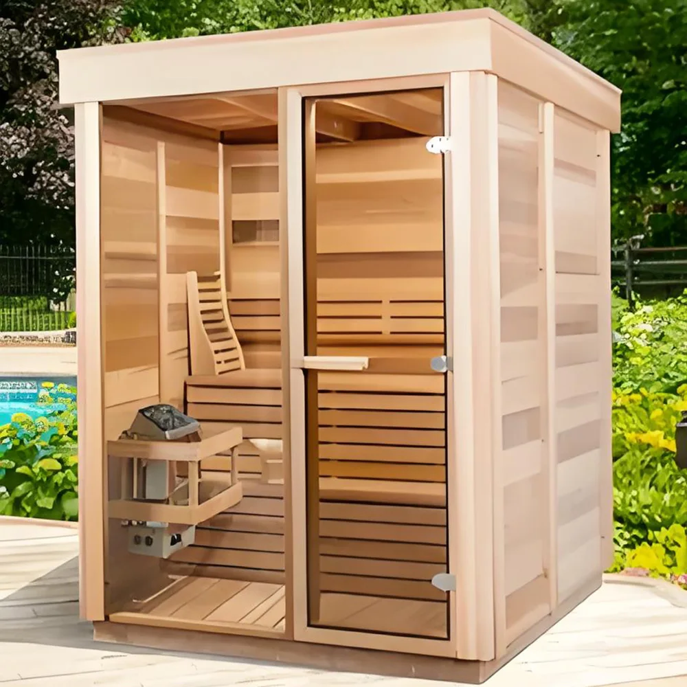 Personnalisation. Sauna intérieure à infrarouge lointain en bois de sapin pour deux personnes pour le bain de vapeur