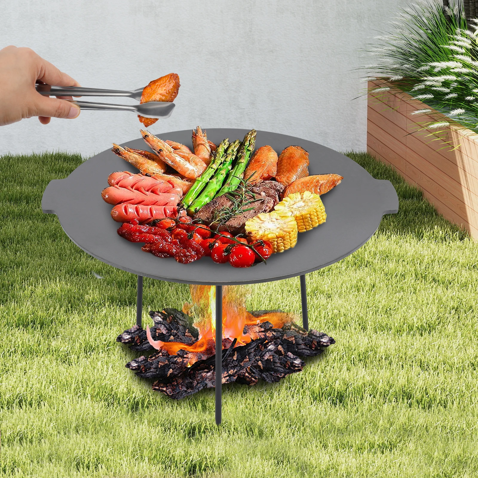 Grill Griddle, Cast Iron Grill Griddle with Handles, Portable Grill Pan with 3 Removable Legs
