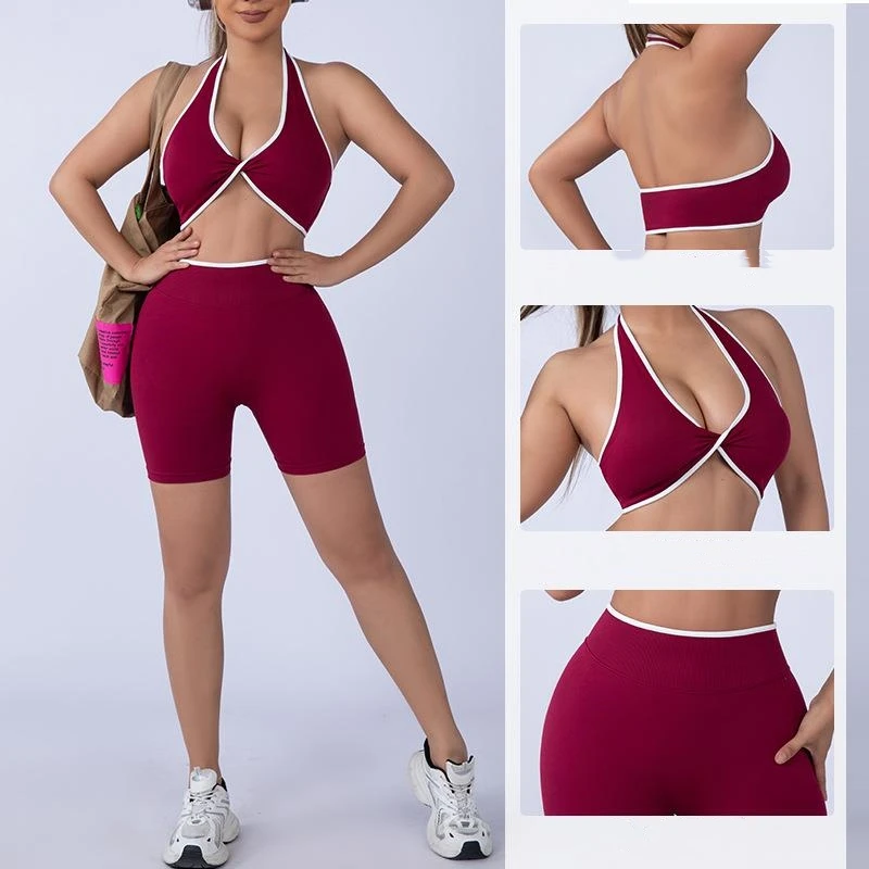 Women's Seamless Push-Up Sports Vest Bra Set High Elastic Hip Lifting Gym Running Aerobics Yoga Fitness Clothing Set